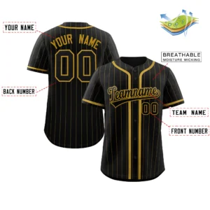 Personalized Baseball Jersey with Name, Number & Logo – Black (Gold Pinstripe)