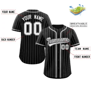 Personalized Baseball Jersey with Name, Number & Logo – Black (Gray Pinstripe)