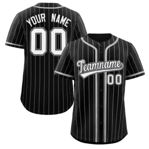 Personalized Baseball Jersey with Name, Number & Logo – Black (Gray Pinstripe)