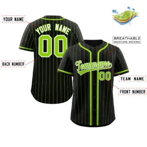Personalized Baseball Jersey with Name, Number & Logo – Black (Green Pinstripe)