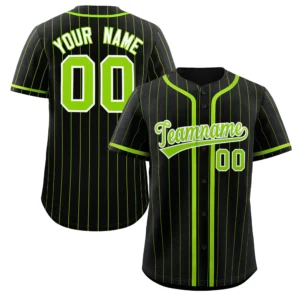 Personalized Baseball Jersey with Name, Number & Logo – Black (Green Pinstripe)