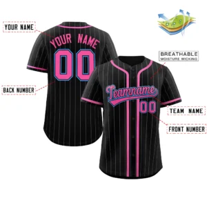 Personalized Baseball Jersey with Name, Number & Logo – Black (White Pinstripe)
