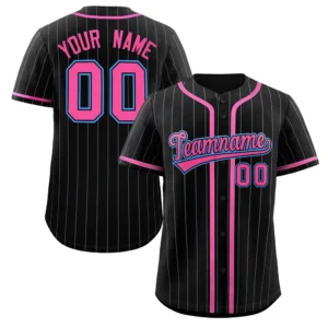 Personalized Baseball Jersey with Name, Number & Logo – Black (White Pinstripe)