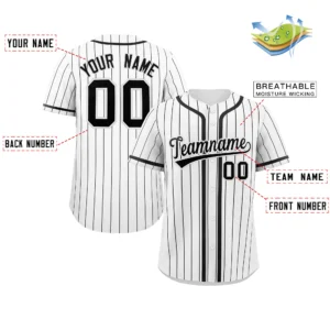 Personalized Baseball Jersey with Name, Number & Logo – White (Black Pinstripe)