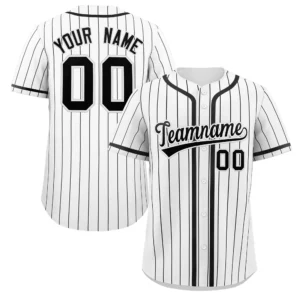 Personalized Baseball Jersey with Name, Number & Logo – White (Black Pinstripe)