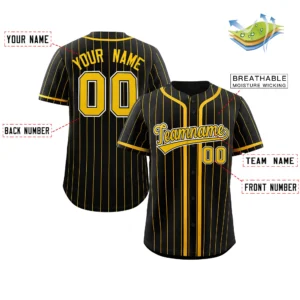 Personalized Baseball Jersey with Name, Number & Logo – Black (Yellow Pinstripe)