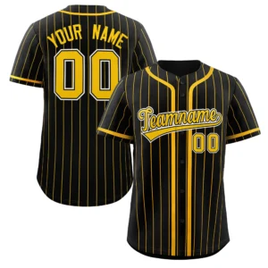 Personalized Baseball Jersey with Name, Number & Logo – Black (Yellow Pinstripe)