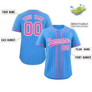 Personalized Baseball Jersey with Name, Number & Logo – Blue (Gray Pinstripe)