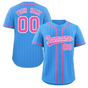 Personalized Baseball Jersey with Name, Number & Logo – Blue (Gray Pinstripe)
