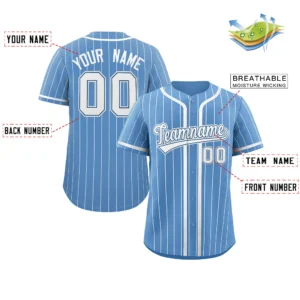 Personalized Baseball Jersey with Name, Number & Logo – Blue (White Pinstripe)