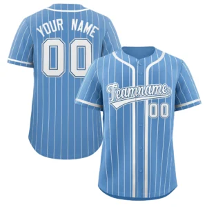 Personalized Baseball Jersey with Name, Number & Logo – Blue (White Pinstripe)