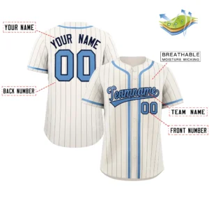 Personalized Baseball Jersey with Name, Number & Logo – Cream (Gray Pinstripe)