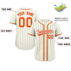 Personalized Baseball Jersey with Name, Number & Logo – Cream (Black Pinstripe)