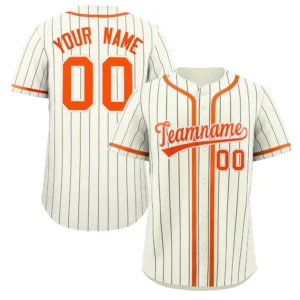 Personalized Baseball Jersey with Name, Number & Logo – Cream (Black Pinstripe)