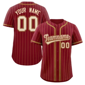 Personalized Baseball Jersey with Name, Number & Logo – Crimson (Gold Pinstripe)