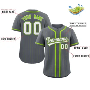 Personalized Baseball Jersey with Name, Number & Logo – Gray (Green Pinstripe)