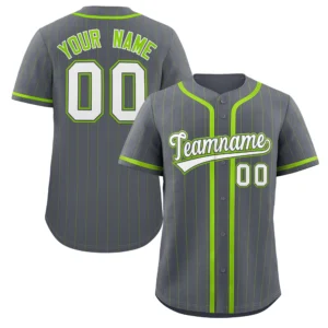 Personalized Baseball Jersey with Name, Number & Logo – Gray (Green Pinstripe)