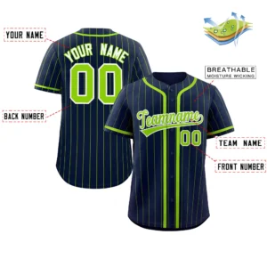 Personalized Baseball Jersey with Name, Number & Logo – Navy (Green Pinstripe)