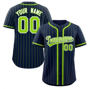Personalized Baseball Jersey with Name, Number & Logo – Navy (Green Pinstripe)