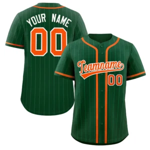 Personalized Baseball Jersey with Name, Number & Logo – Green (Green Pinstripe, Orange Accents)