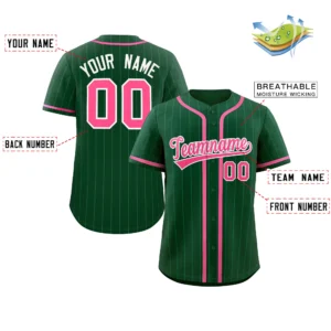 Personalized Baseball Jersey with Name, Number & Logo – Green (Green Pinstripe)