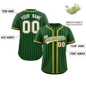 Personalized Baseball Jersey with Name, Number & Logo – Green (Yellow Pinstripe)