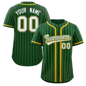 Personalized Baseball Jersey with Name, Number & Logo – Green (Yellow Pinstripe)