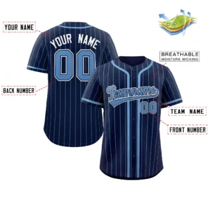 Personalized Baseball Jersey with Name, Number & Logo – Navy (Blue Pinstripe)