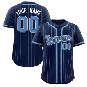 Personalized Baseball Jersey with Name, Number & Logo – Navy (Blue Pinstripe)