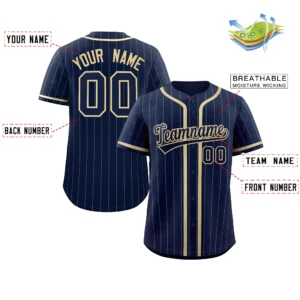 Personalized Baseball Jersey with Name, Number & Logo – Navy (Khaki Pinstripe)