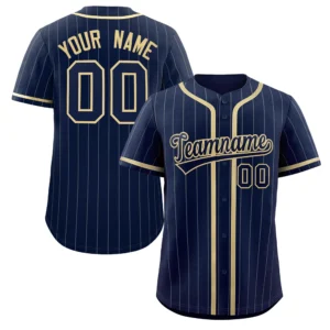 Personalized Baseball Jersey with Name, Number & Logo – Navy (Khaki Pinstripe)