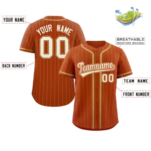 Personalized Baseball Jersey with Name, Number & Logo – Orange (Gold Pinstripe)