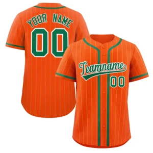 Personalized Baseball Jersey with Name, Number & Logo – Orange (Khaki Pinstripe)