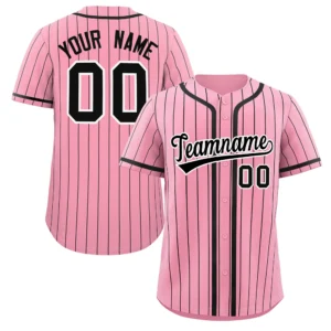 Personalized Baseball Jersey with Name, Number & Logo – Pink (Black Pinstripe)