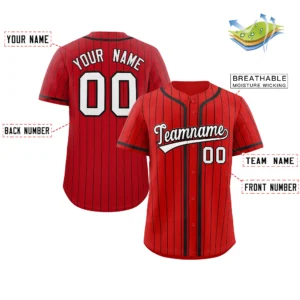 Personalized Baseball Jersey with Name, Number & Logo – Red (Black Pinstripe)