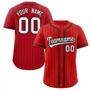 Personalized Baseball Jersey with Name, Number & Logo – Red (Black Pinstripe)