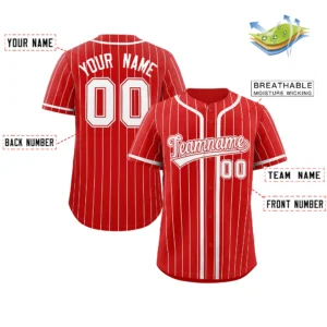 Personalized Baseball Jersey with Name, Number & Logo – Red (White Pinstripe)