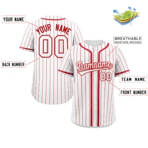 Personalized Baseball Jersey with Name, Number & Logo – White (Red Pinstripe)